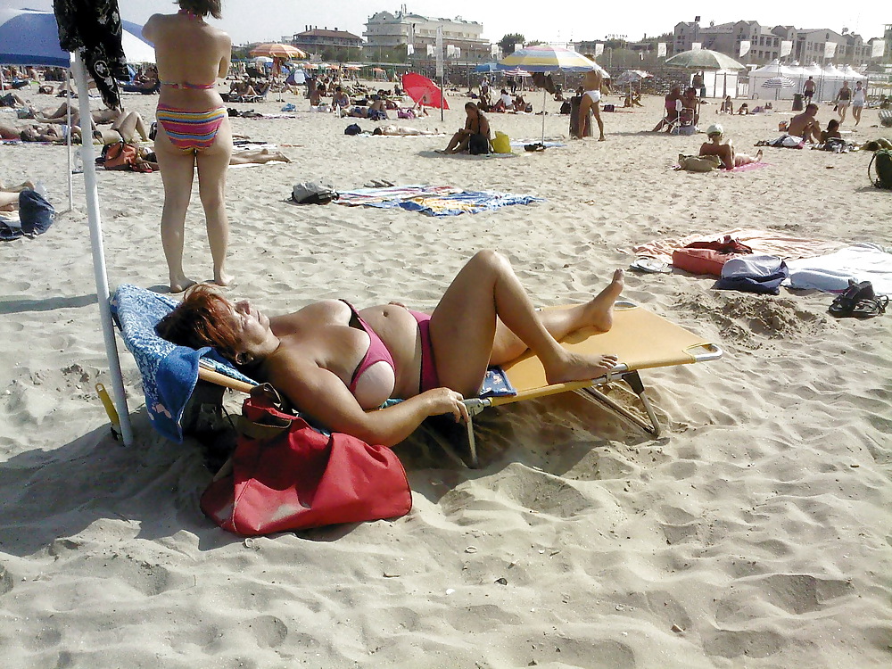 Busty granny on the beach! Mixed! #22103706