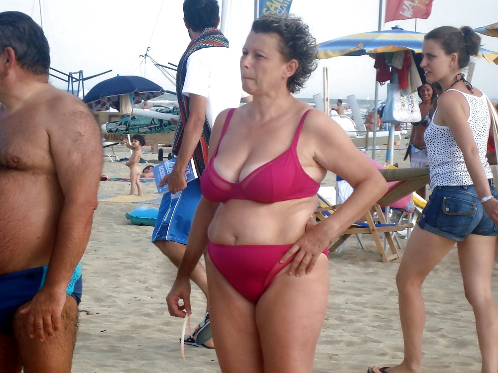 Busty granny on the beach! Mixed! #22103729