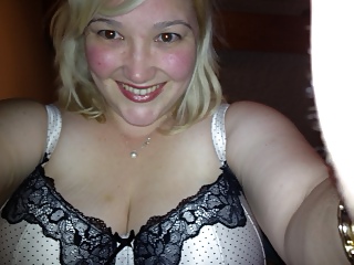 Adorable chubby blonde shows cleavage #19263402