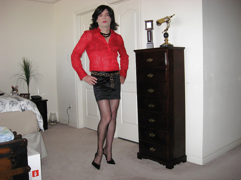 Black Mini Skirt, Stockings & Heels