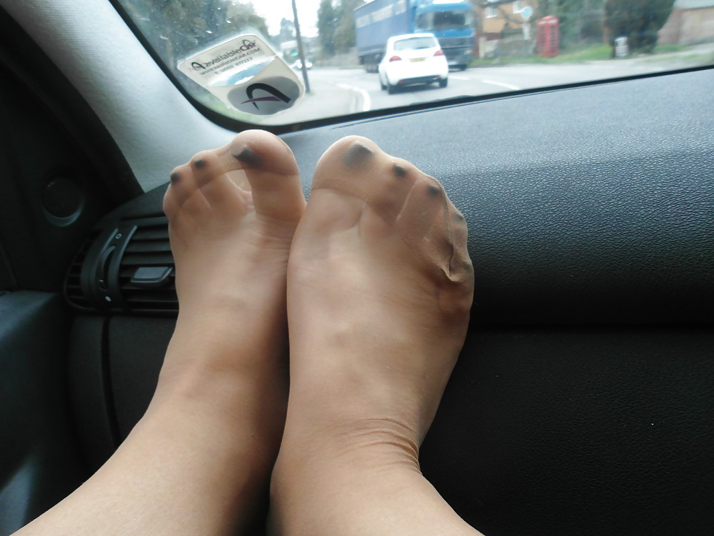 Tanya Horny in the car tights feet nylons  #22804035