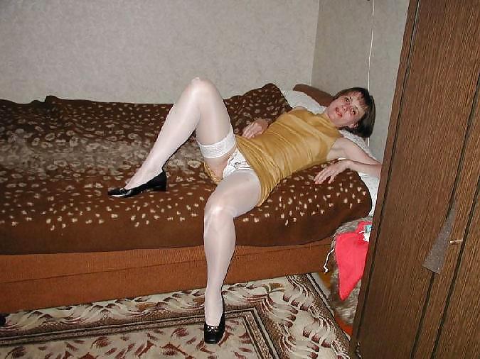 Mature amateur wife in shiny white stockings #2710951