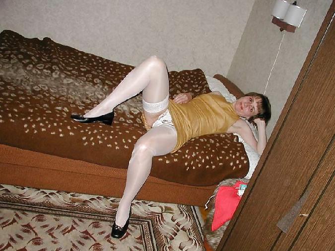 Mature amateur wife in shiny white stockings #2710985
