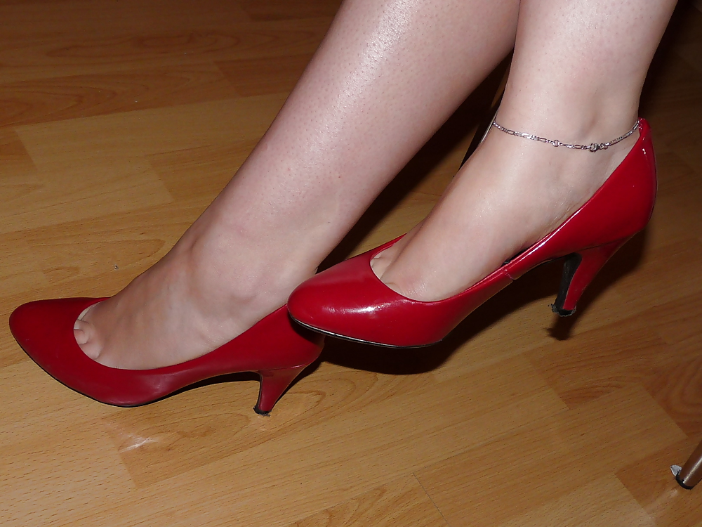 Wifes red black blue patent lack heels toes #18146704