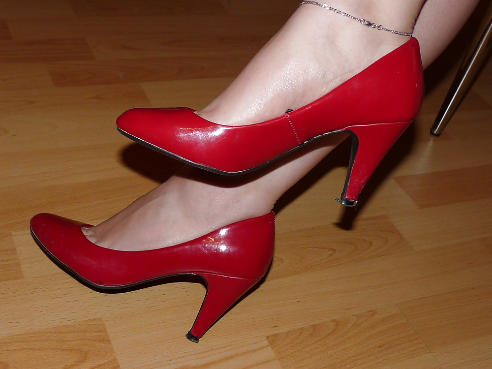 Wifes red black blue patent lack heels toes #18146712