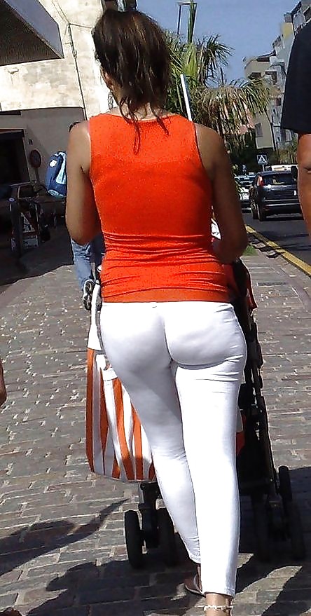Wives In Tight And See Thru White Pants  #19754782