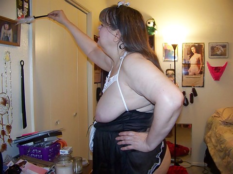 Candy Sue 61 year old BBW granny oma plays maid on webcam #13489167