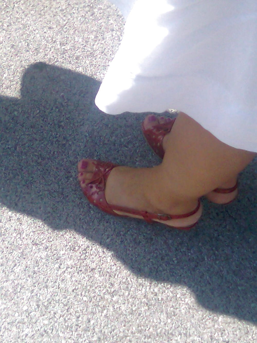 Candid feet red polished toenails #13979769