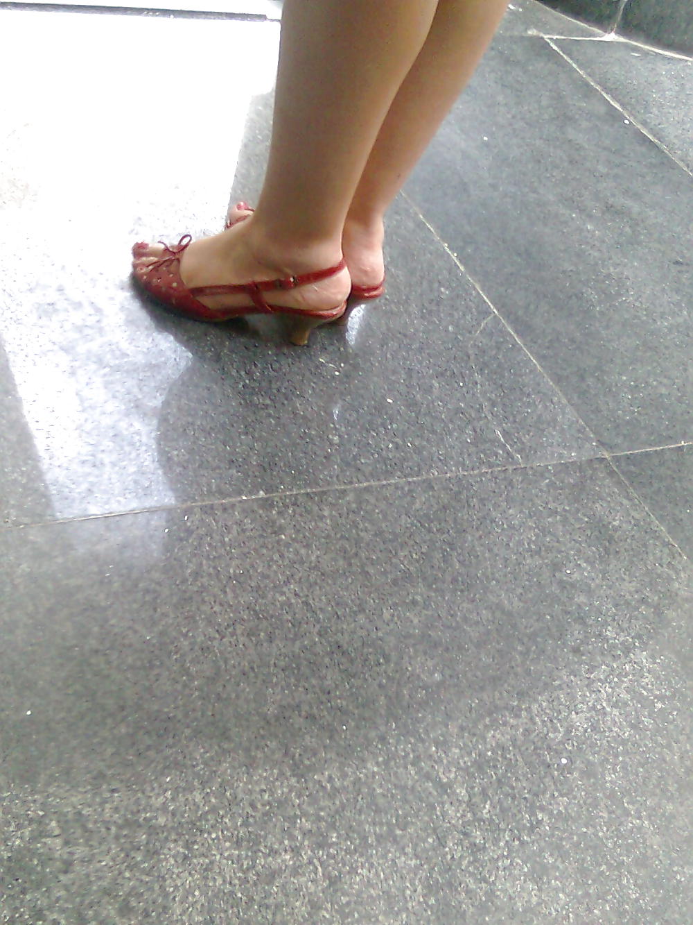 Candid feet red polished toenails #13979778