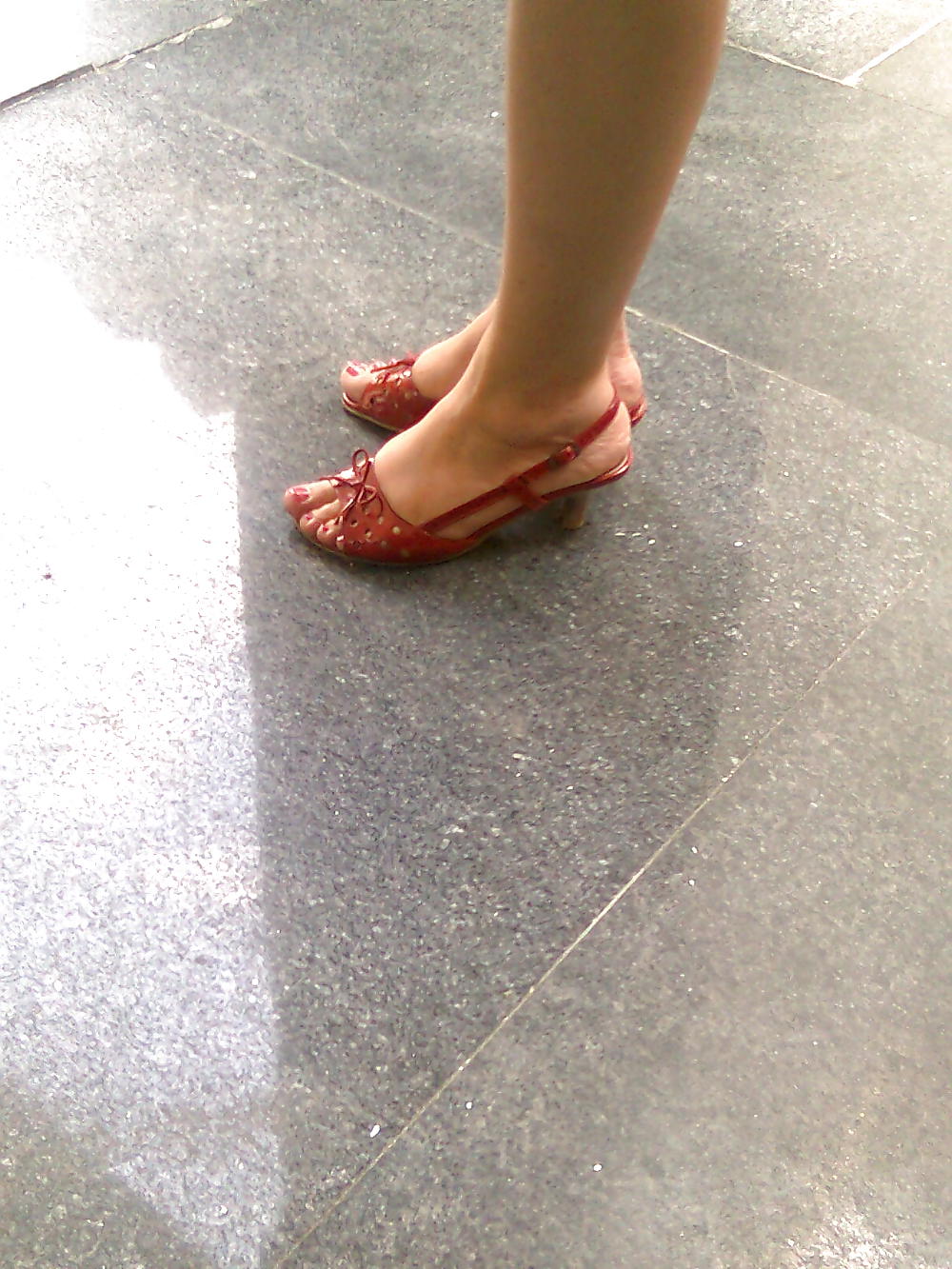 Candid feet red polished toenails #13979797