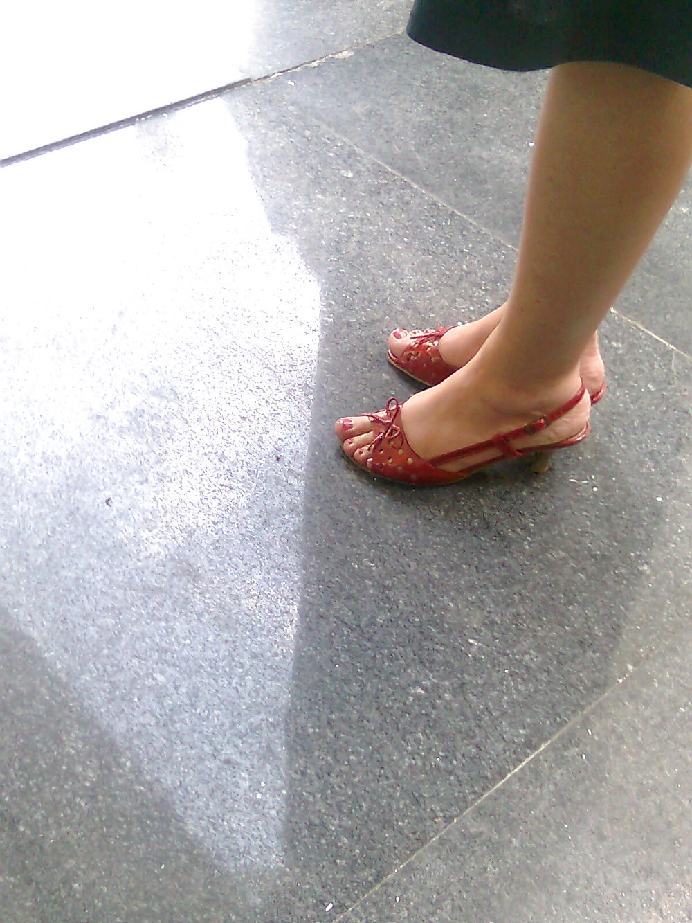 Candid feet red polished toenails #13979804