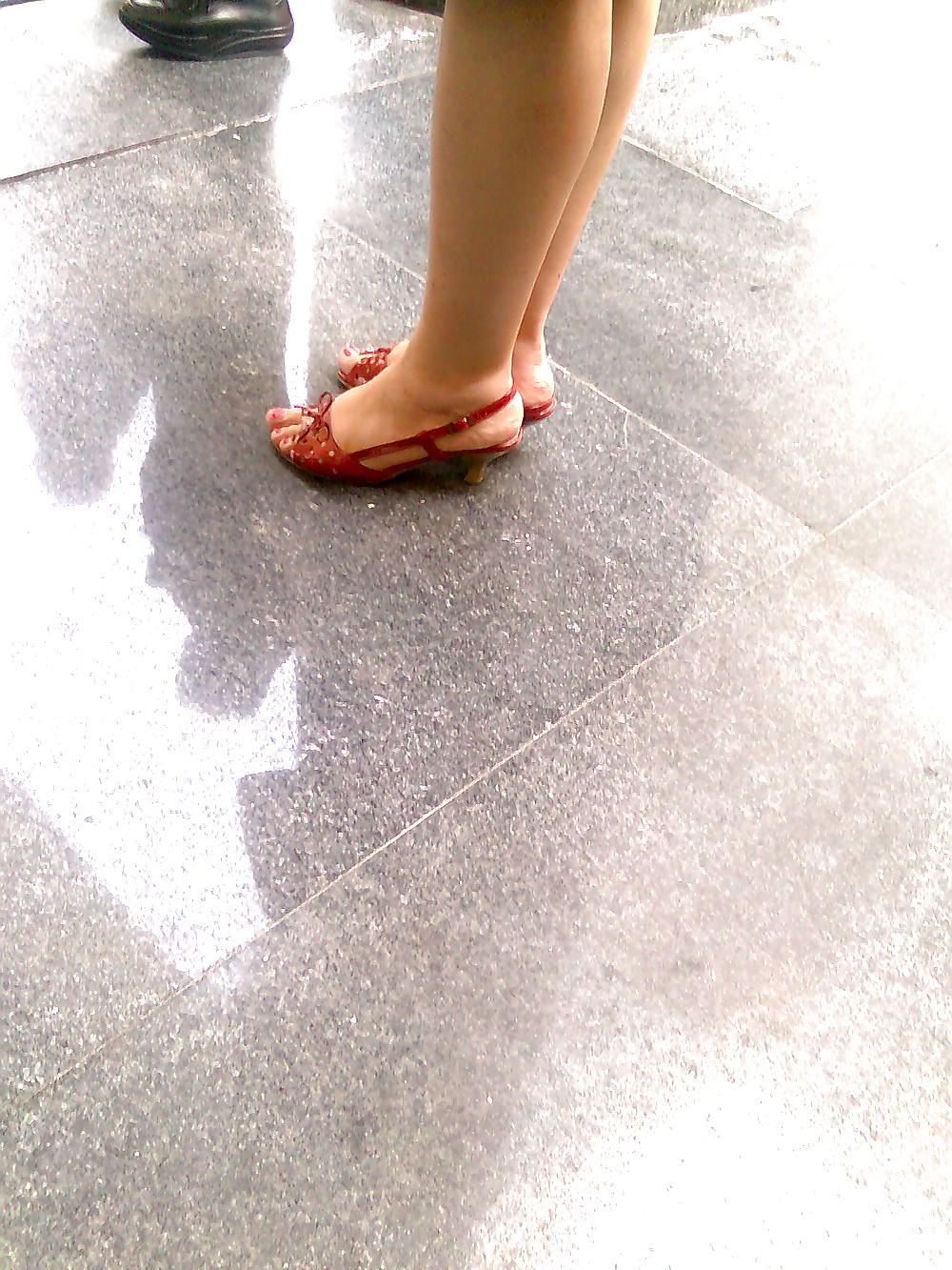Candid feet red polished toenails #13979811