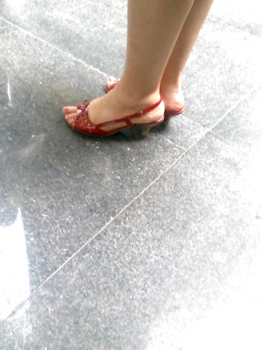 Candid feet red polished toenails #13979824