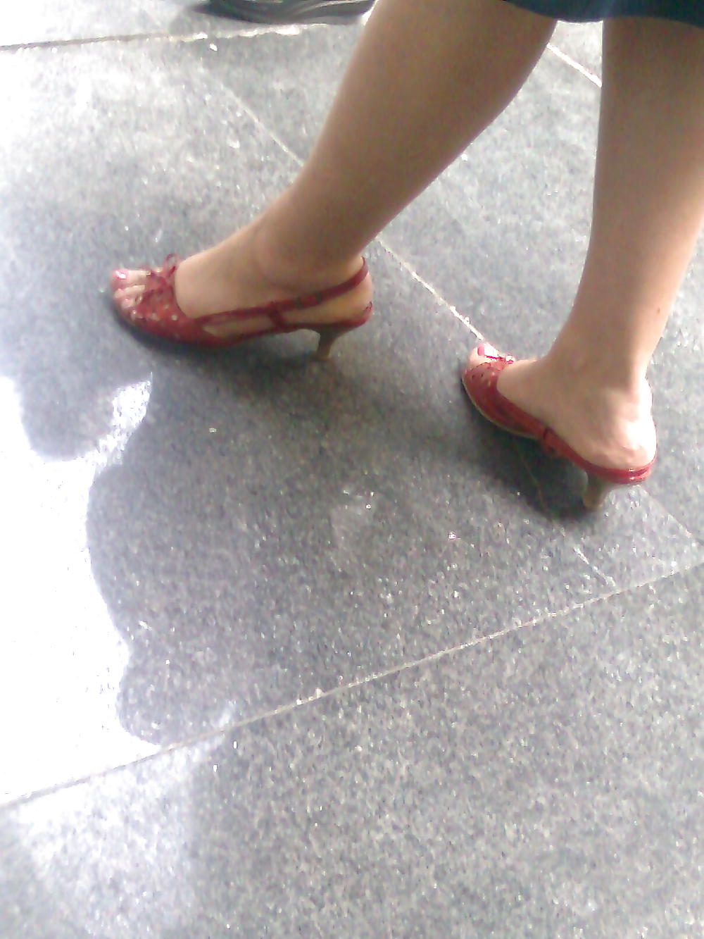 Candid feet red polished toenails #13979829