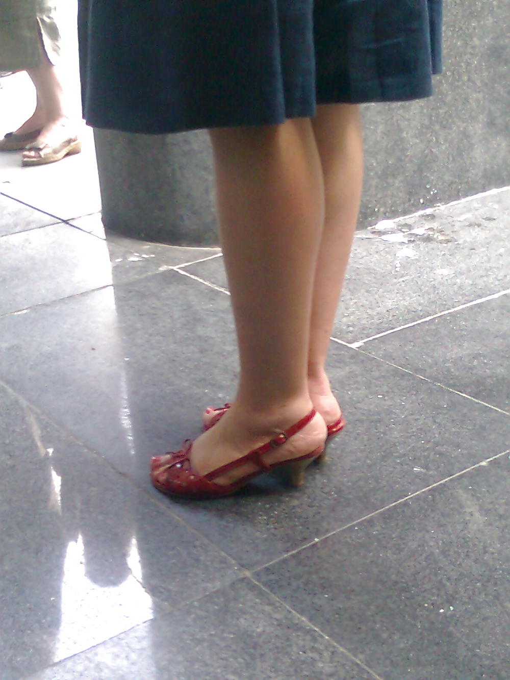 Candid feet red polished toenails #13979837