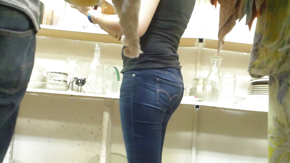 Nice sexy tight teen ass & butt in blue jeans  #22408130