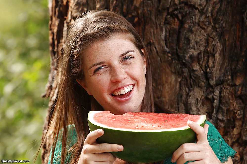 Cute amateur Millie with a watermelon #19629883