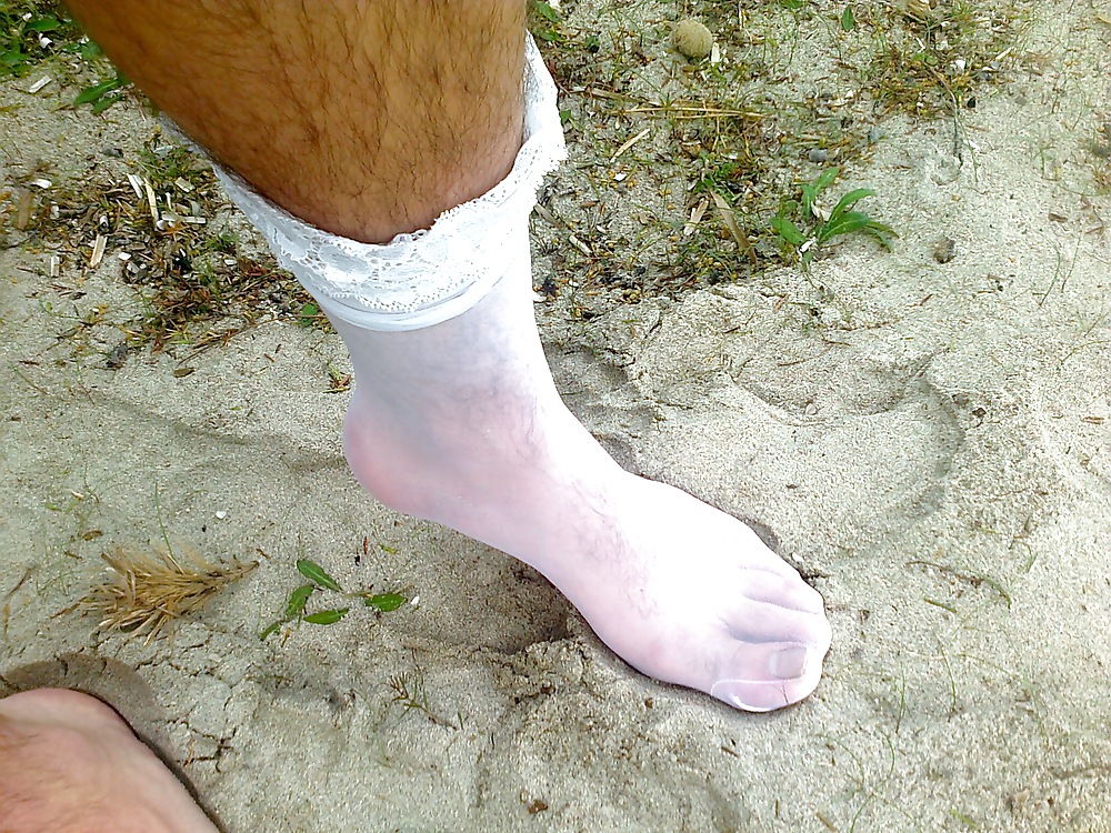 Stockings on public beach 2 #9290278