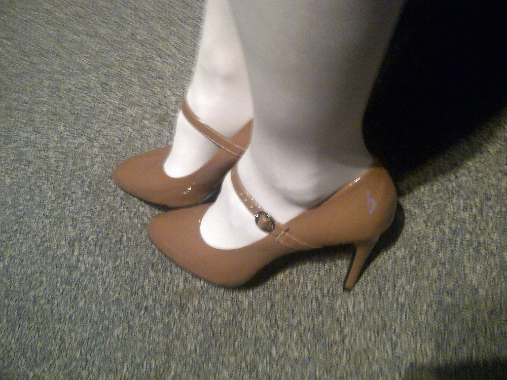 White Tights and brown heels #14976898