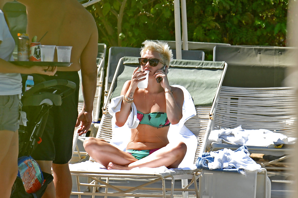 Sexy Miley Cyrus Bikini by Pool at Palm Desert Hotel 2013 #17775636
