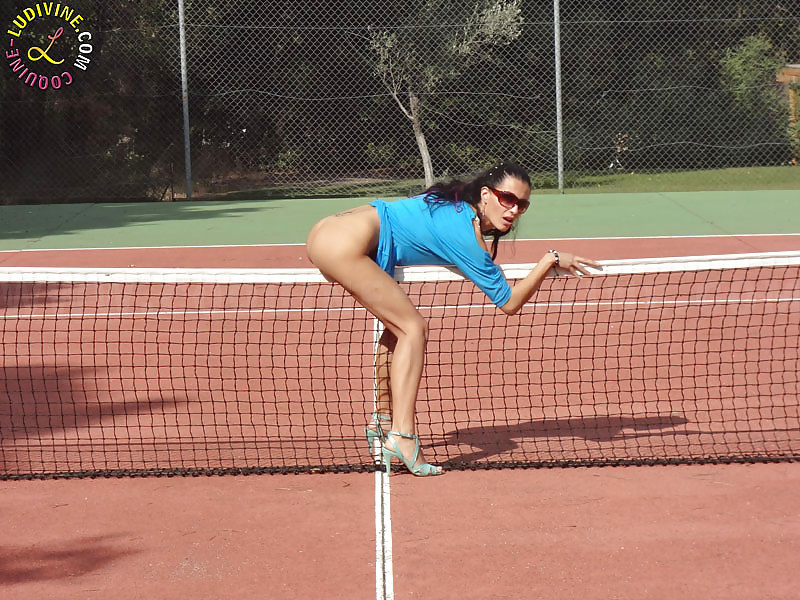 Ludivine slut showing off on a tennis court #12224918
