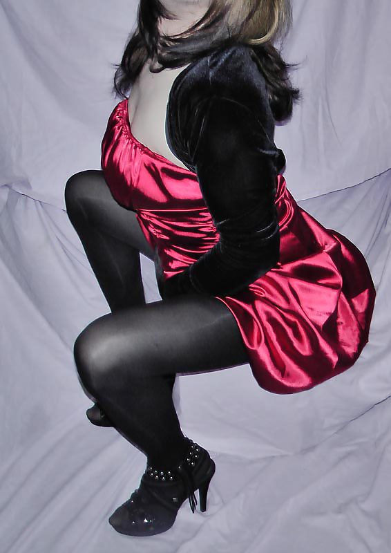 CD Dressing up in satin dress and nylons #5112752