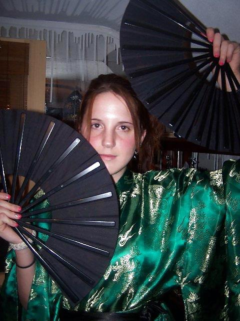 Single girl in Satin Robe or Kimono #17976827