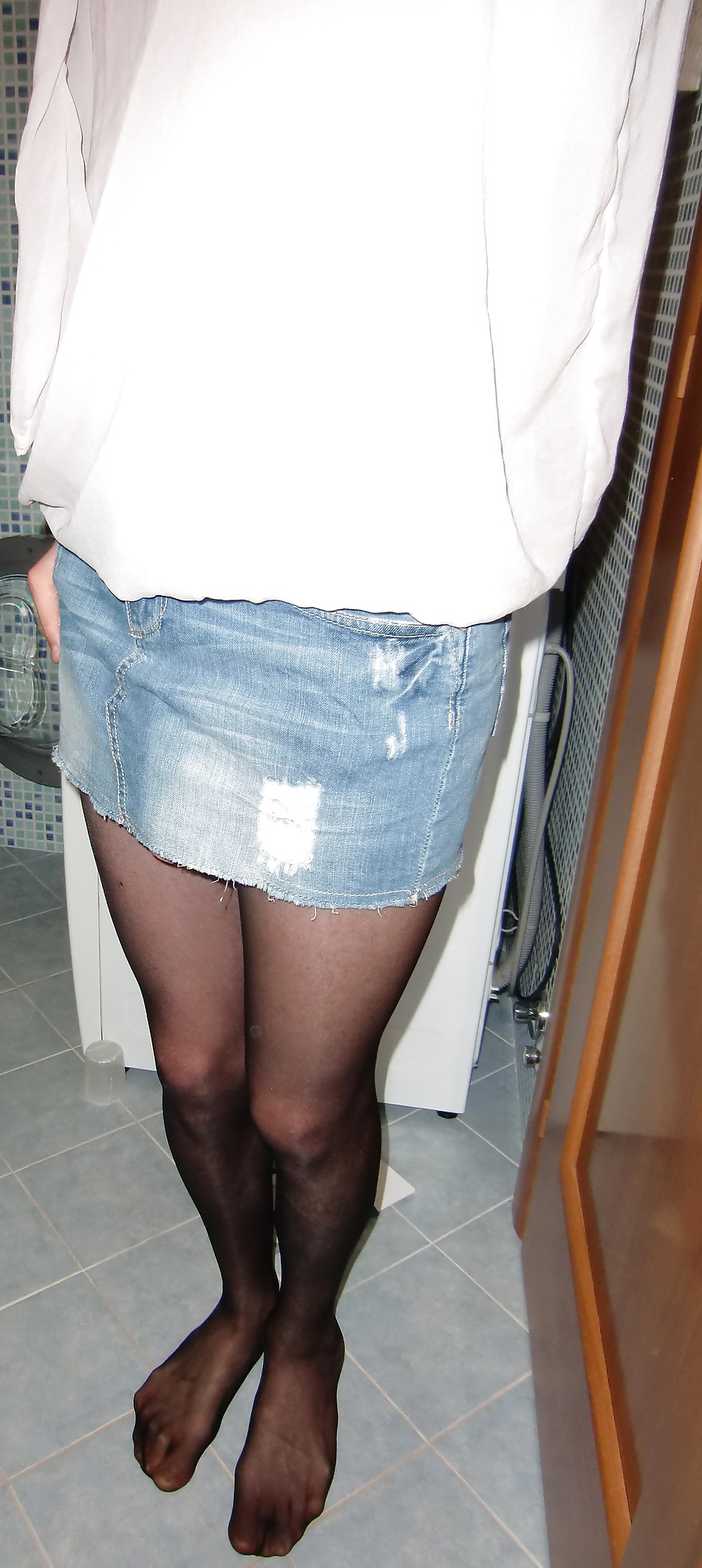 Marta shemale in a denim skirt and stockings #3425077