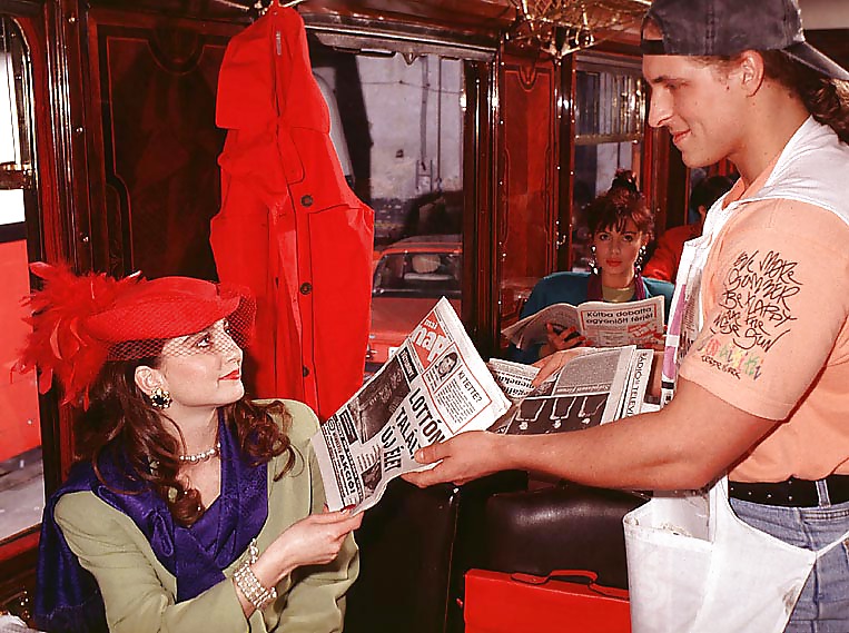 Brunette enjoying service from the train steward #8063943