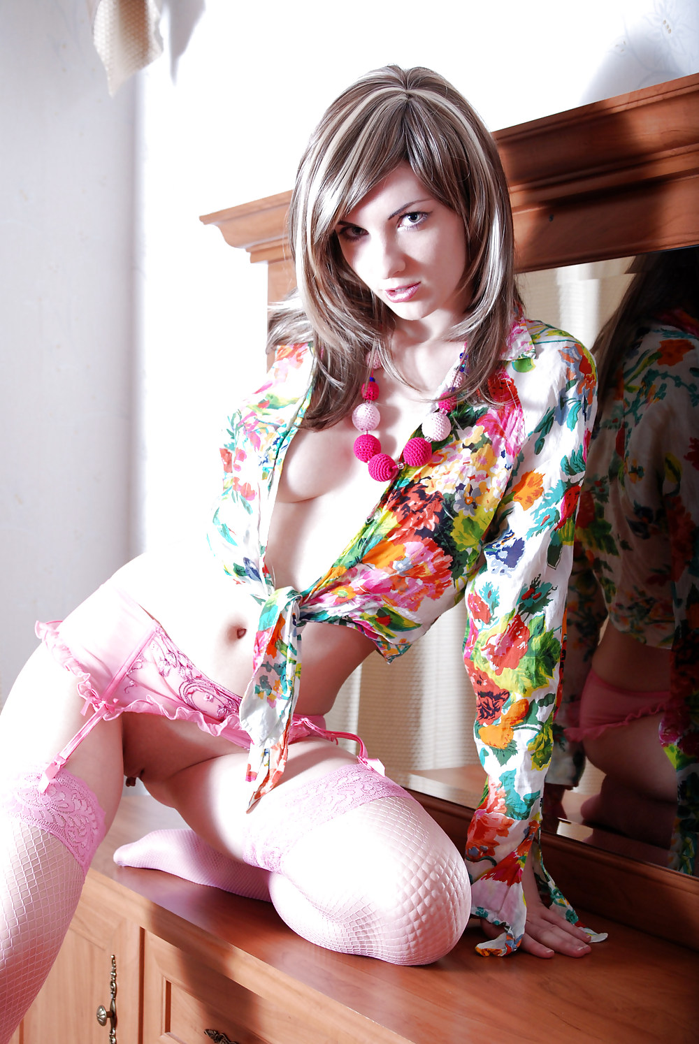 Polina D posing in pink fishnet stockings #13798593