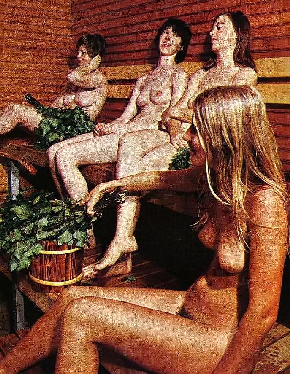 Naked in the sauna.
