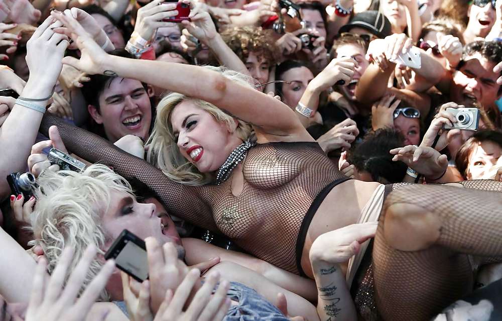 Lady Gaga boobs with stars on her nipples on the stage #2672425