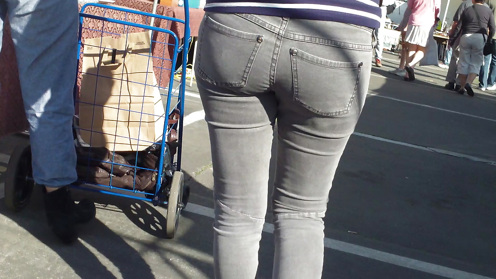 Hot sexy Italian Teen ass & butt in tight grey jeans #8900880