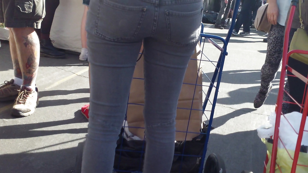 Hot sexy Italian Teen ass & butt in tight grey jeans #8900907