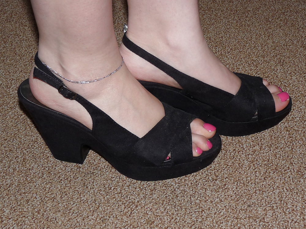 Wifes sandals wedges heels pink nails #18272141