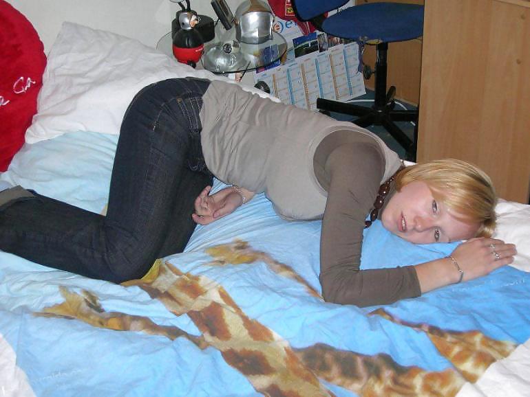 Blonde Cutie posing on her bed #2930720