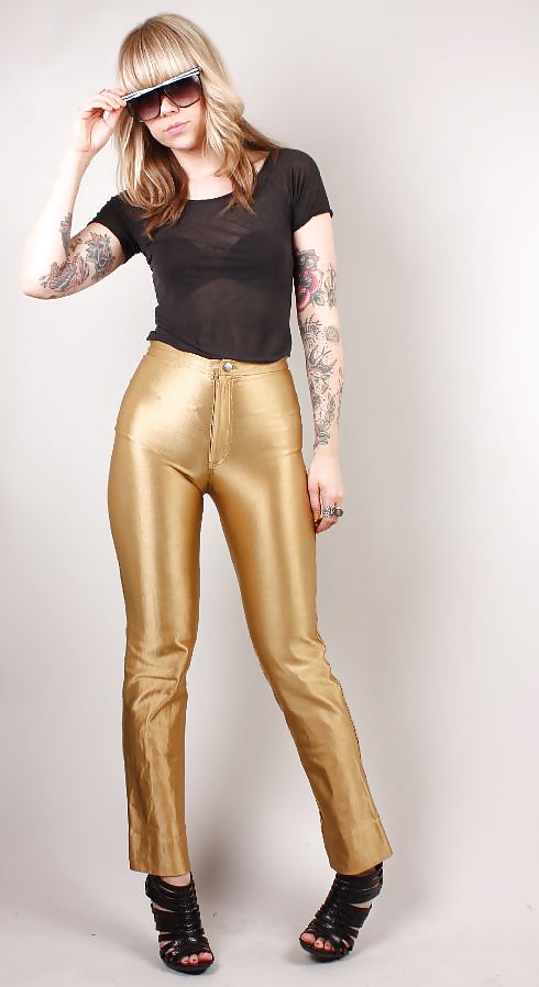 Pantalones dorados de spandex para discoteca
 #31580457