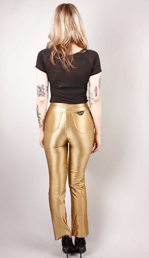 Pantalones dorados de spandex para discoteca
 #31580460