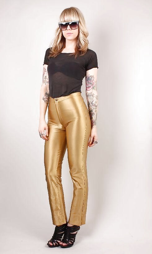 Pantalones dorados de spandex para discoteca
 #31580462