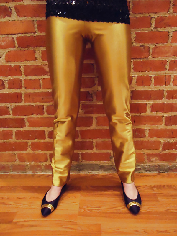 Pantalones dorados de spandex para discoteca
 #31580464