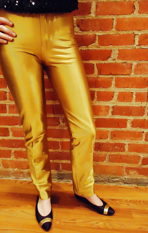 Pantalones dorados de spandex para discoteca
 #31580471