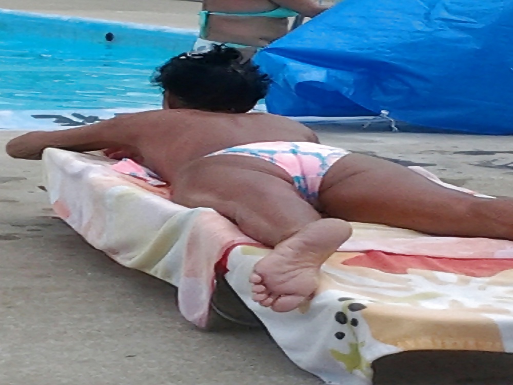 Old leather skined ass at the pool #30889235