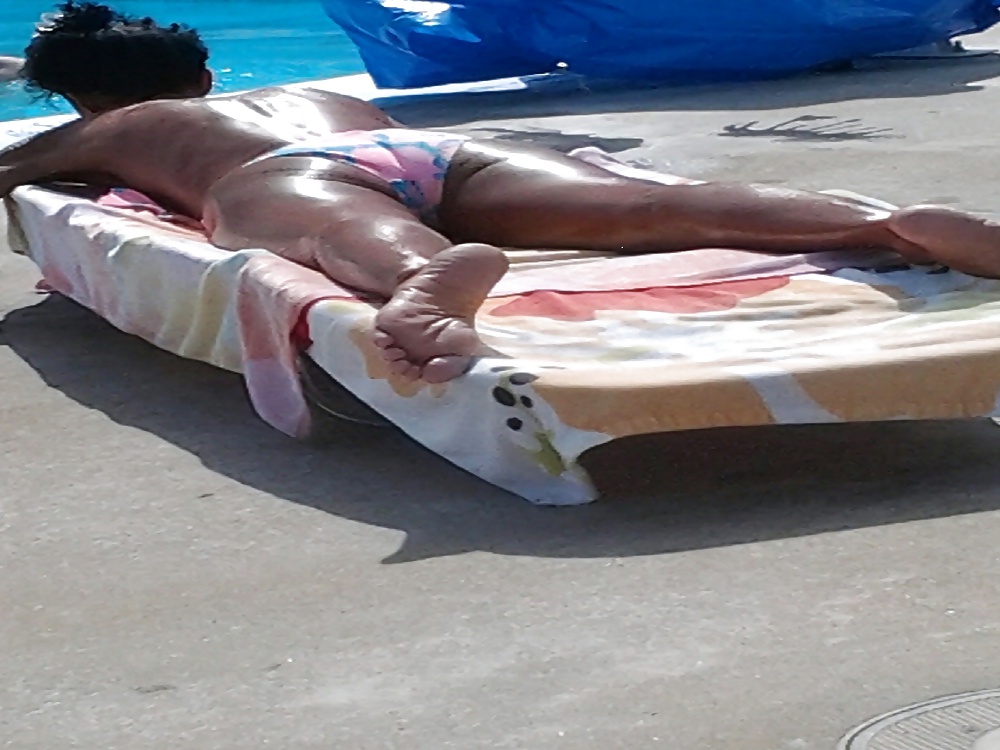 Old leather skined ass at the pool #30889238