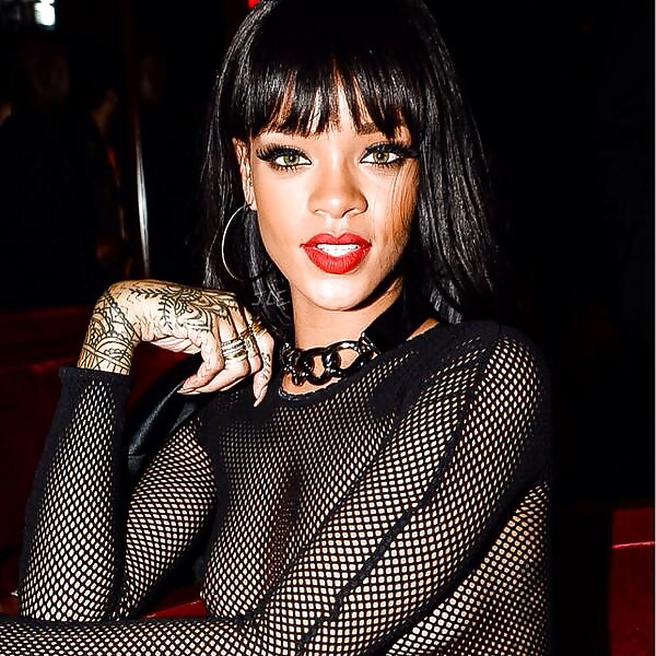 Rihanna: Nipples See-Through Fishnet Paris 2014 - Ameman #35270560