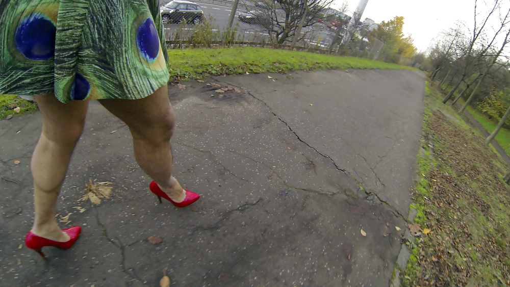 Public park minidress heels strip and flash traffic #38539274