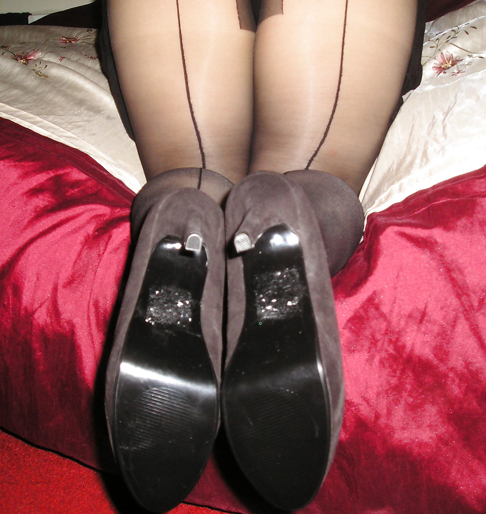 My girlfriend posing in seamed black tights #25491470