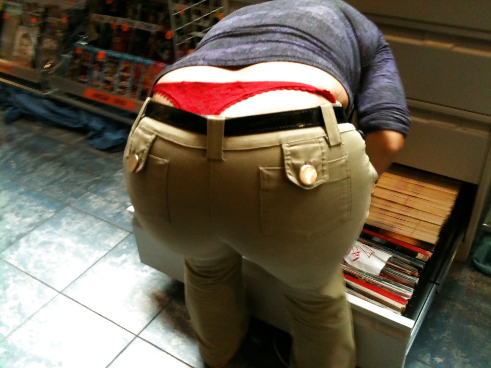 Candid red thong big ass in tight jeans #26477459