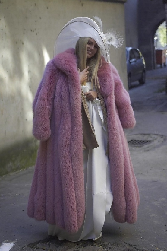 Dyed fox fur coat #30681769