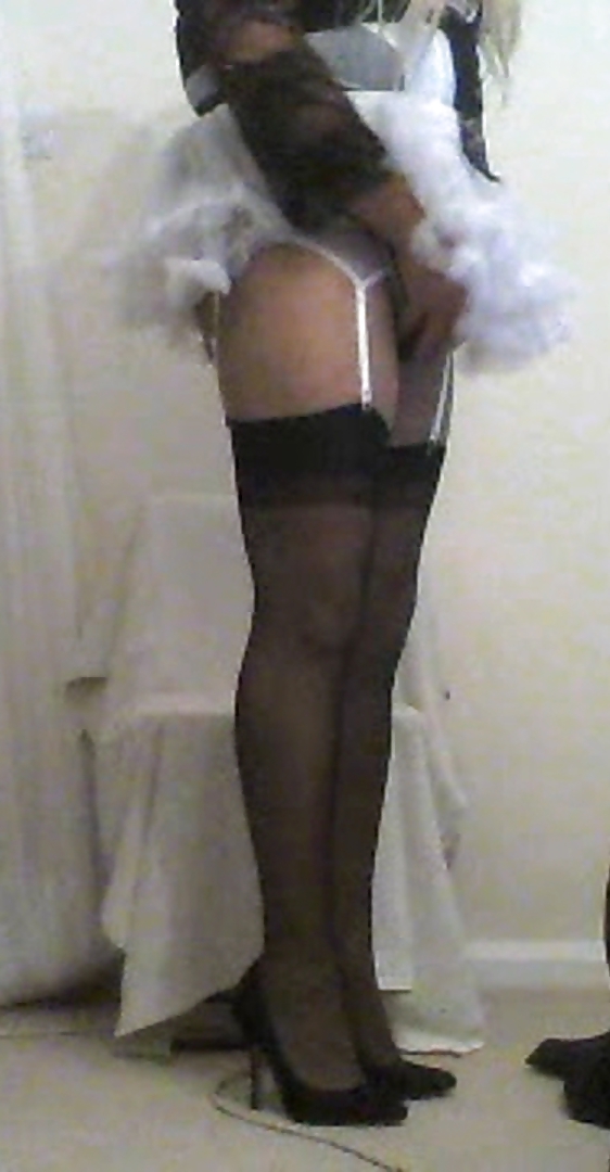 Sissy in stockings playing with hard cock toy #22996458
