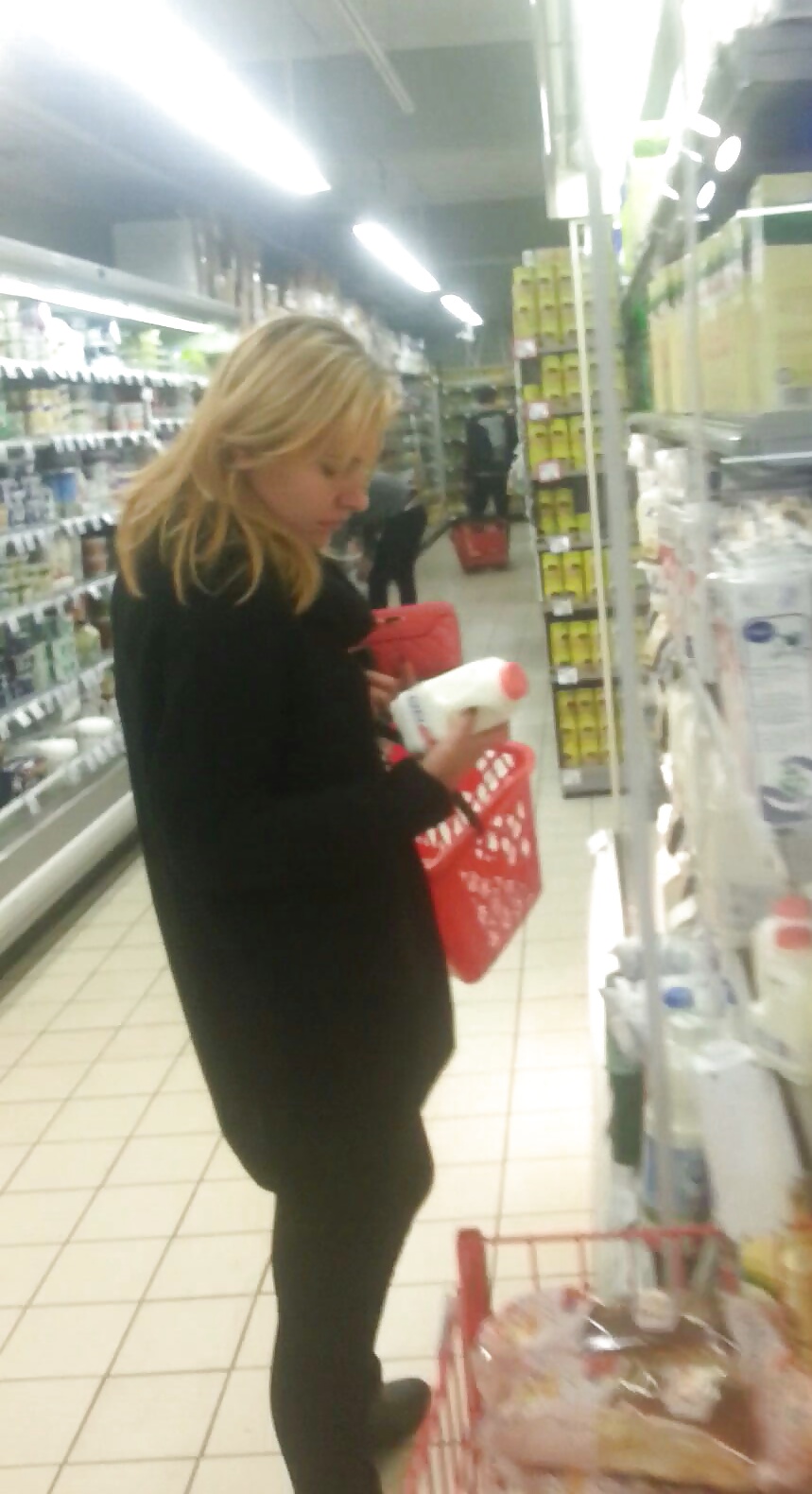 Spy bust and face sexy women in supermarket, mall romanian #39909977